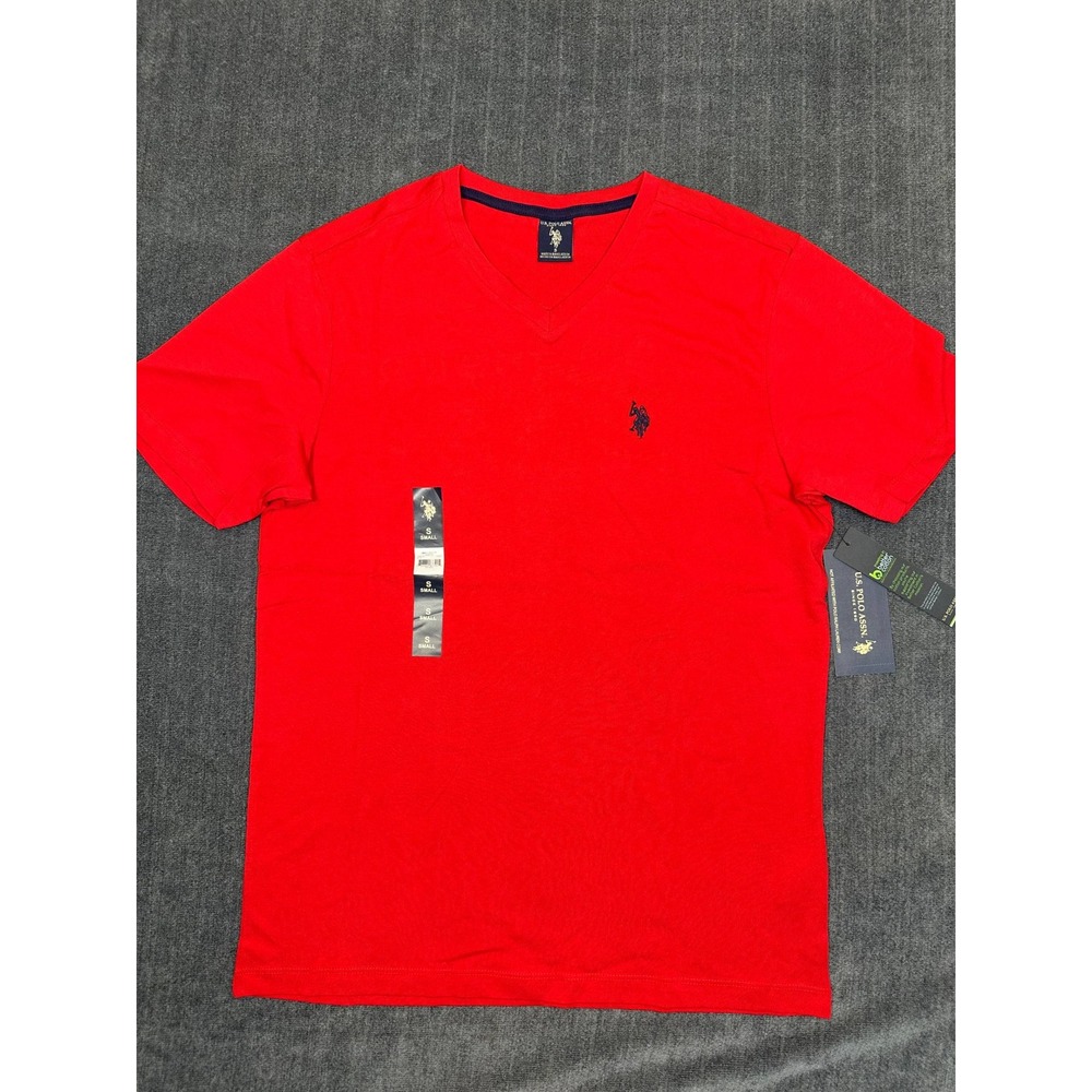 US Polo Assn Mens V-Neck Tee Engine Red Short Sleeve Cotton Shirt Small NEW